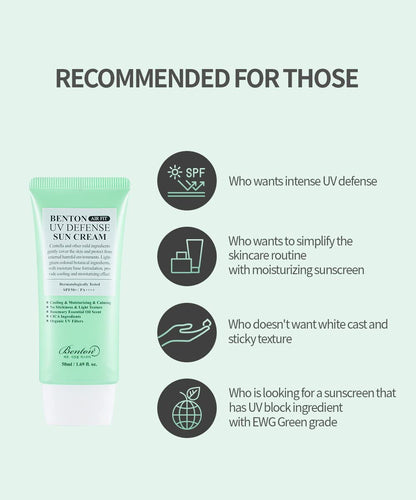 벤톤 에어핏 UV 디펜스 선크림 (SPF 50+/PA++++) 50g