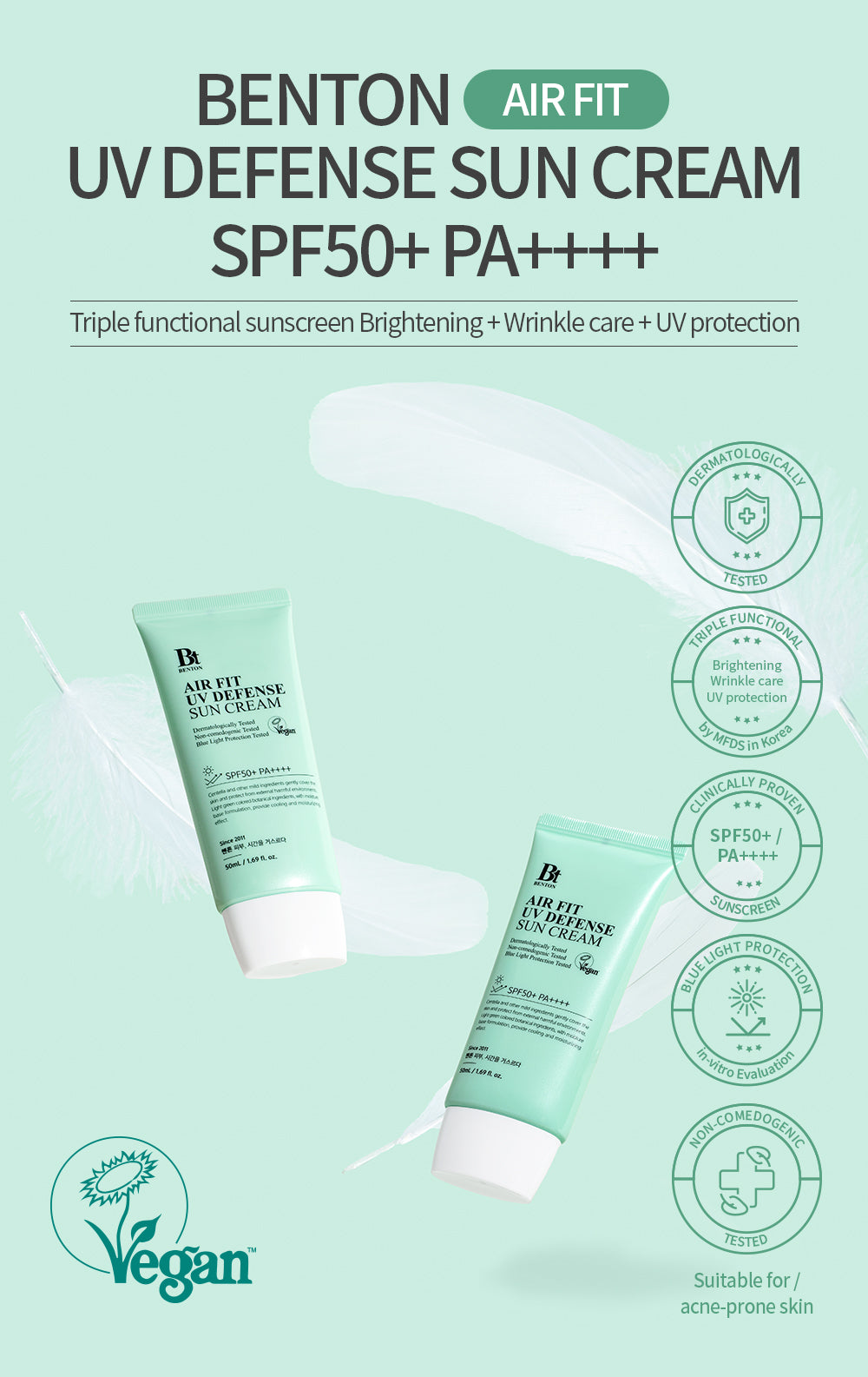 BENTON Crème solaire Air Fit UV Defense (SPF 50+/PA++++) 50g