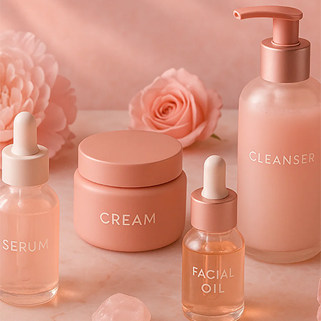 curated skincare products pink mood