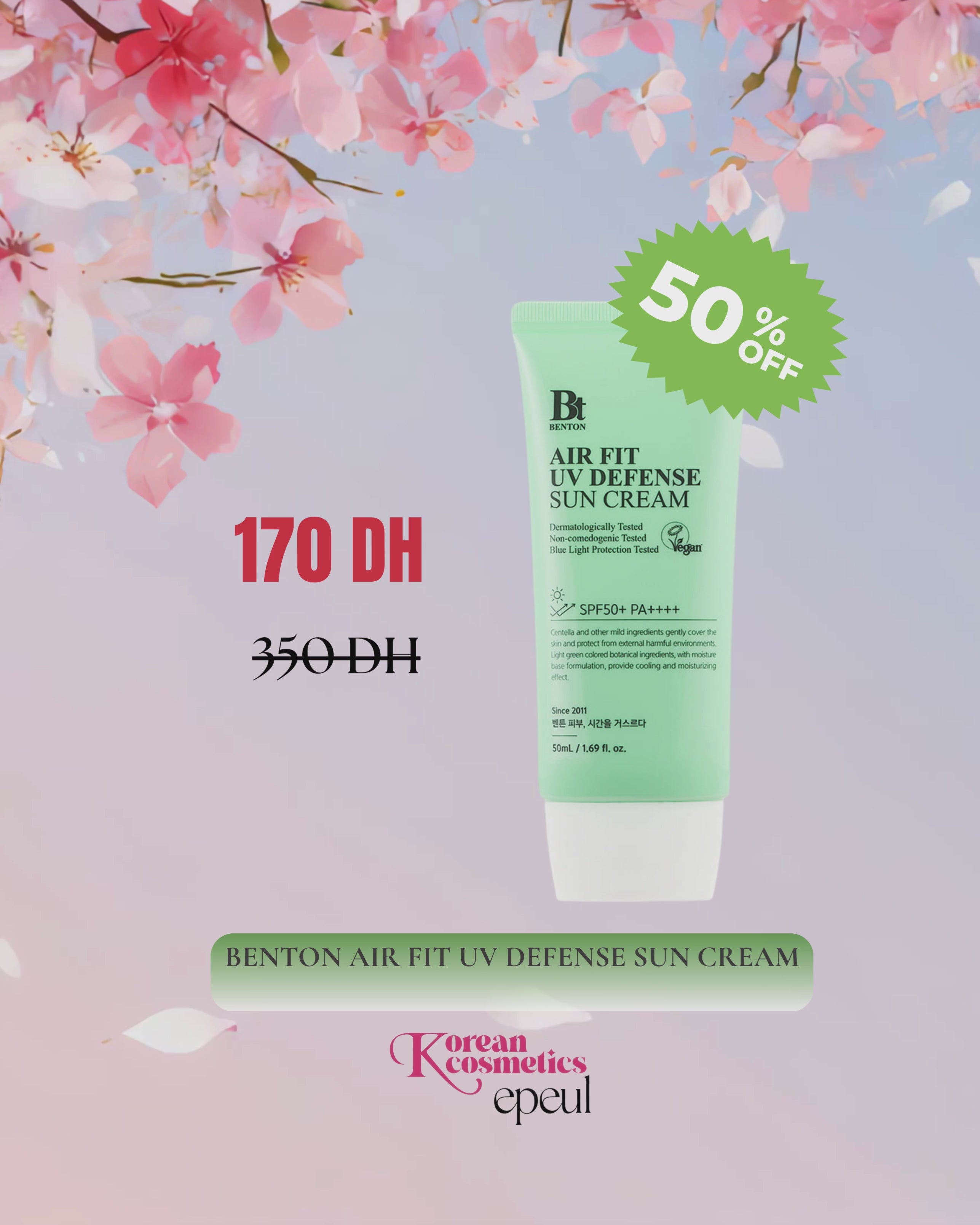 Charger la vidéo : BENTON Air Fit UV Defense sun cream (SPF 50+/PA++++) 50g